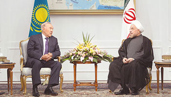 President Nursultan Nazarbayev congratulated the newly inaugurated Iranian President Hassan Rouhani and discussed prospects for bilateral cooperation on a wide range of issues during their one-on-one talks in Tehran on Aug. 4. 1377183482